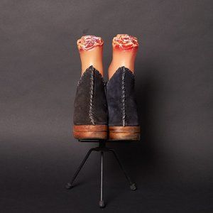 1970s Black Suede Wooden Platform Shoes
